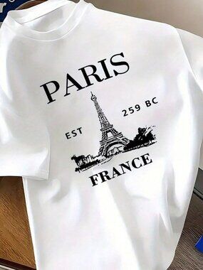 Paris Eiffel Tower Graphic White Tee - Classic France Landmark Cotton T-shirt